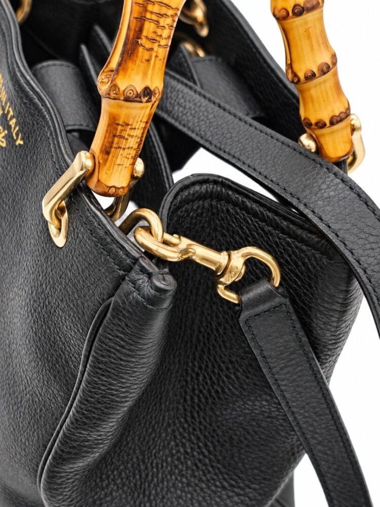 Gucci Pebbled Calfskin Medium Bamboo Shopper Tote Black - Image 10