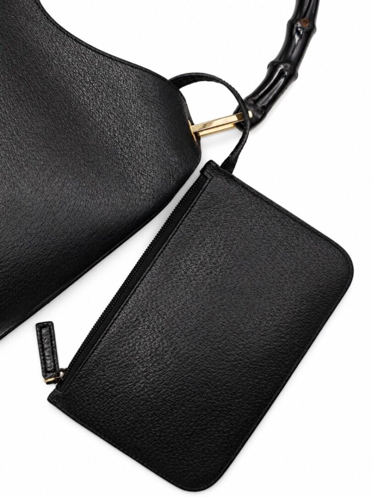 Gucci Black Textured Leather Bamboo Shoulder Bag - Image 2
