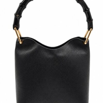 Gucci Black Textured Leather Bamboo Shoulder Bag