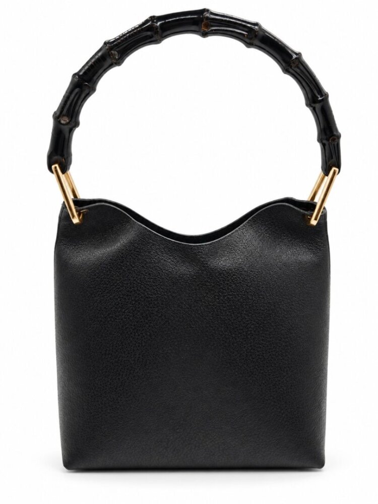 Gucci Black Textured Leather Bamboo Shoulder Bag