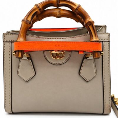 Gucci Wonka Grain Calfskin Mini Diana Tote Bag Mystic White Orange Fluo