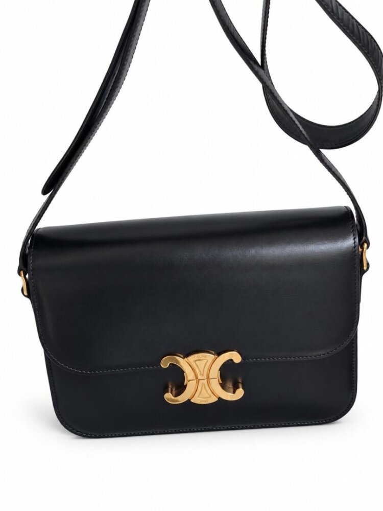 Celine Shiny Calfskin Medium Triomphe Black - Image 2
