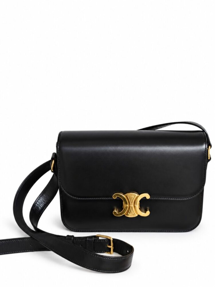 Celine Shiny Calfskin Medium Triomphe Black