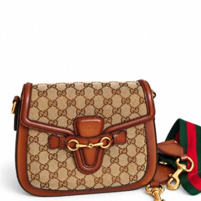 Gucci Monogram Small Lady Web Shoulder Bag Beige Cuir