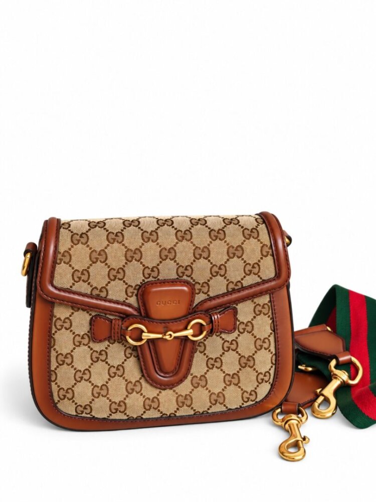 Gucci Monogram Small Lady Web Shoulder Bag Beige Cuir