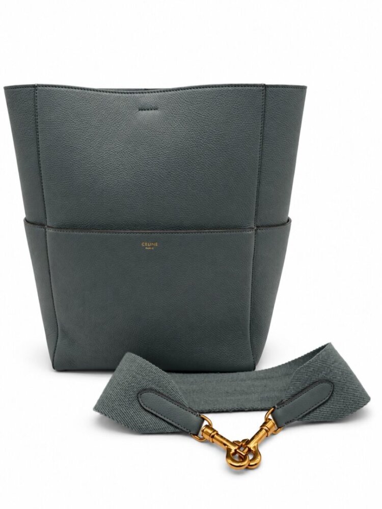 Celine Soft Grained Calfskin Sangle Bucket Bag Grey - Image 7