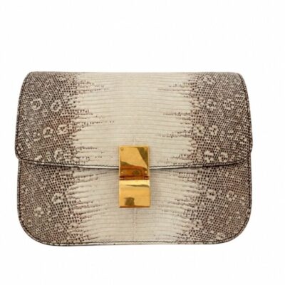 Celine Lizard Medium Classic Box Flap Bag Natural