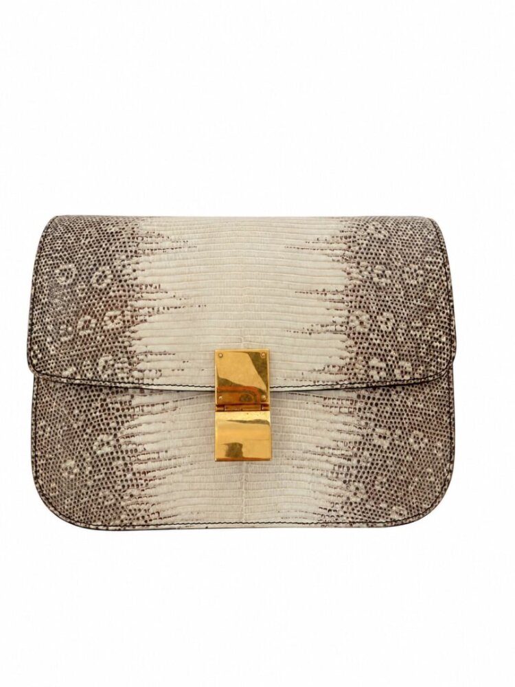Celine Lizard Medium Classic Box Flap Bag Natural